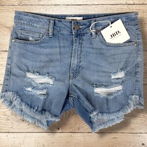 JBD Just Black Denim Distressed Frayed Hem Light‎ Wash Denim Shorts NWT Size L